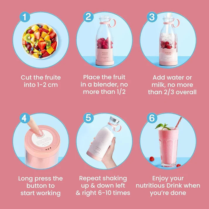 Portable Mini Juice Blender USB Rechargeable Mixer Juicer for Outdoor